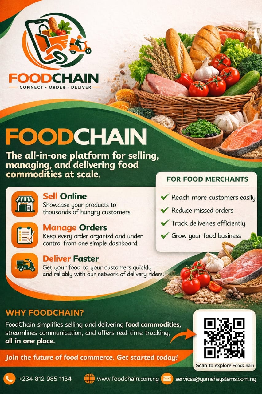 FoodChain product flyer with logo and food merchant benefits